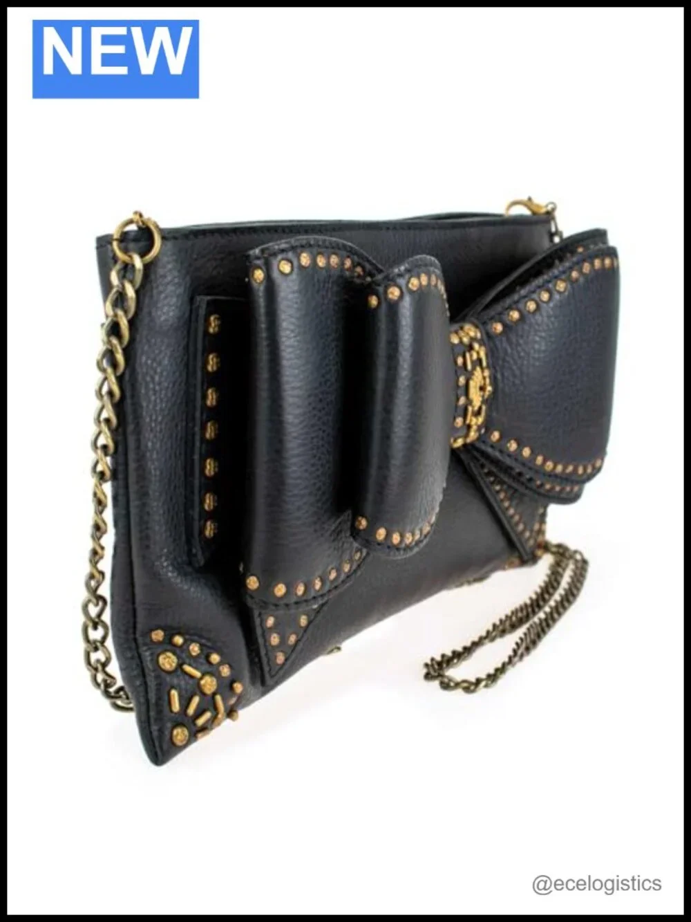 Studded Leather Bow Crossbody Bag Convertible Clutch